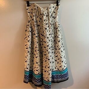 Anna Sui for Anthropologie Silk Strapless Novelty Deer Print Dress Size 2
